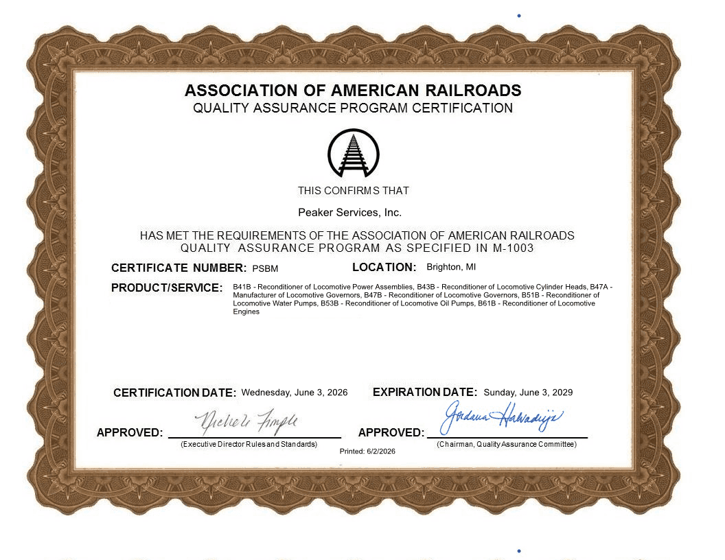 An image of a Peaker certification document.